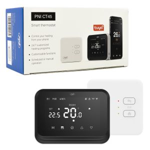 Termostat inteligent PNI CT45 fara fir, cu WiFi, control prin Internet, pentru centrale termice, APP TuyaSmart