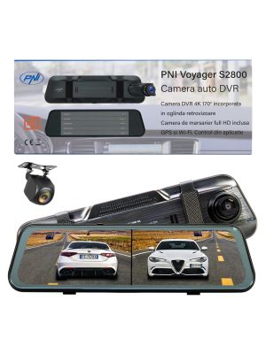 Camera auto DVR PNI Voyager S2800 UHD 4K 170° incorporata in oglinda retrovizoare, 9.66 inch, touchscreen IPS, monitoriz