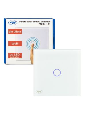 Intrerupator simplu cu touch PNI SH101 din sticla, alb cu LED indicator