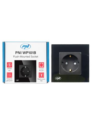 Priza simpla incastrabila PNI WP101B, cu rama din sticla, 16A, 3700W, 230V, negru