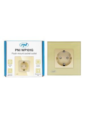 Priza simpla incastrabila PNI WP101G cu rama din sticla, Gold culoare auriu, 16A 3000W